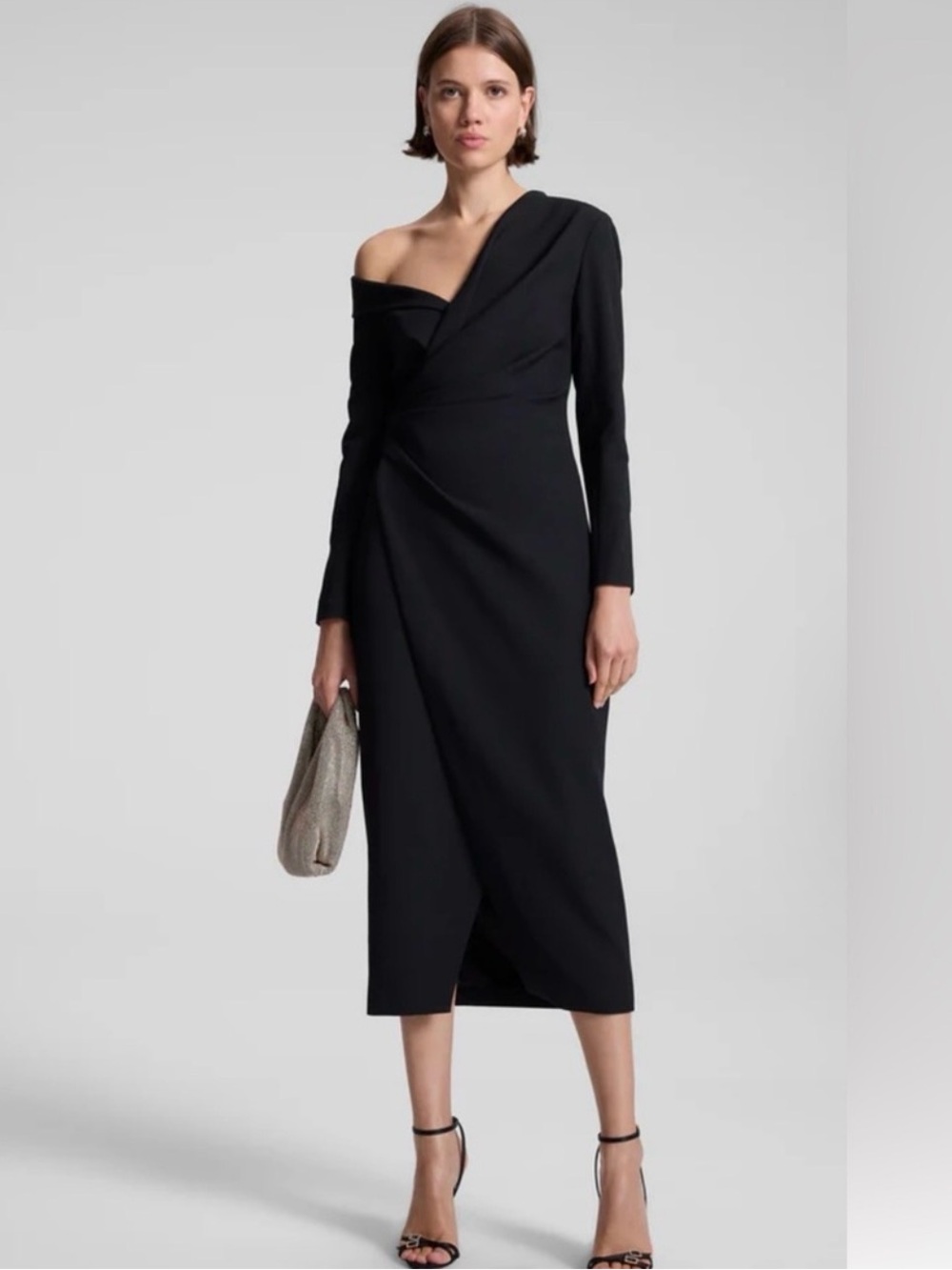A.L.C Elegant Black Wrap Midi Dress - Women